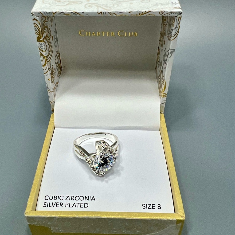 Women’s Silver Tone Cubic Zirconia Crossover Ring